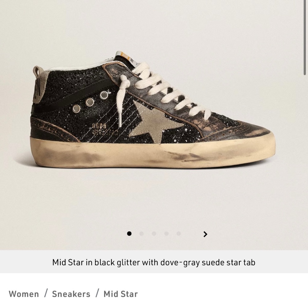 Golden Goose Mid Star Sneaker in Black Glitter/Dove Gray sz 40 New in Box